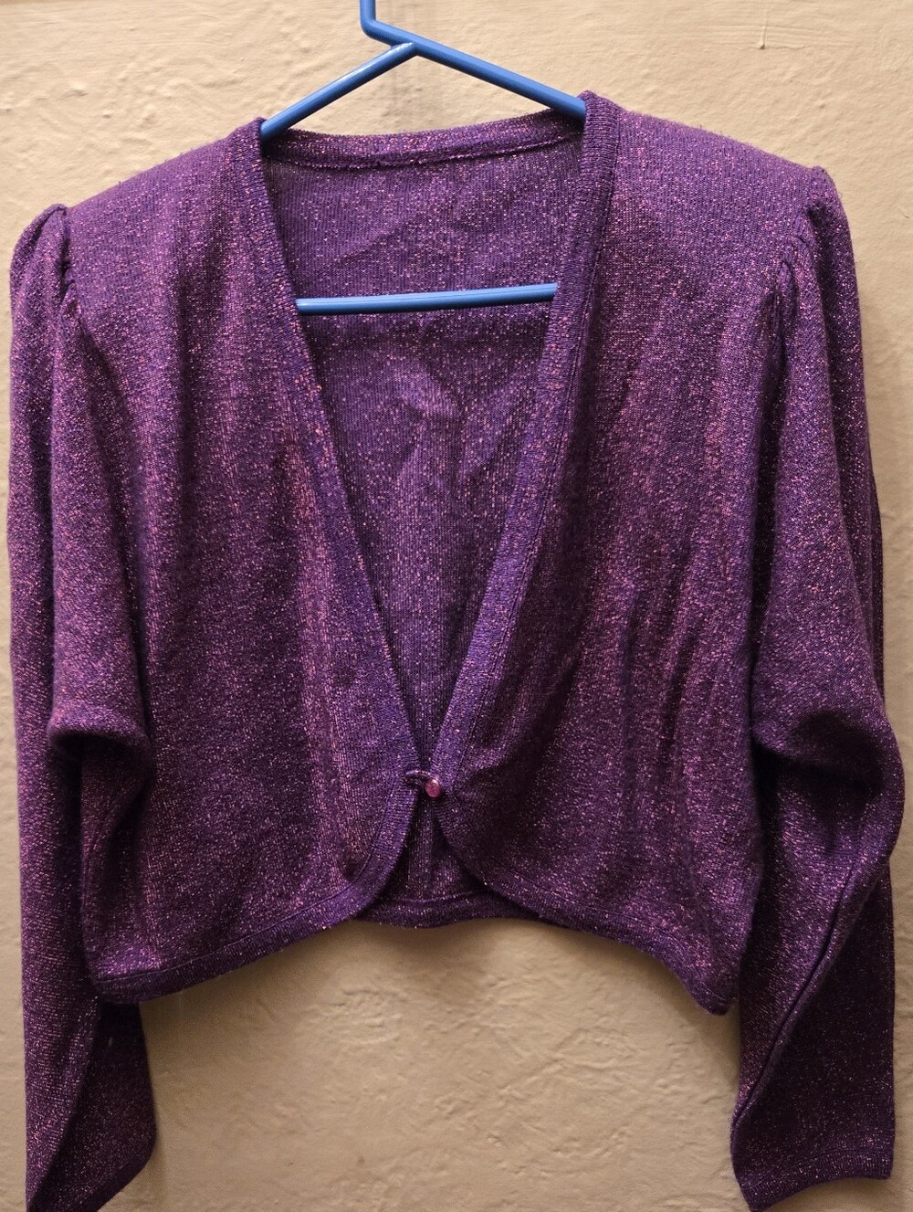 Vintage Purple Metallic Shrug Cardigan Disco Glam Shoulder Pad Top